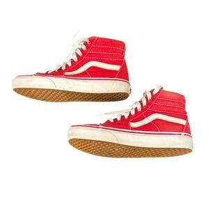 Unisex Red Vans‎ skateboard high top sneakers, women size, 7.5, Men 6.0.